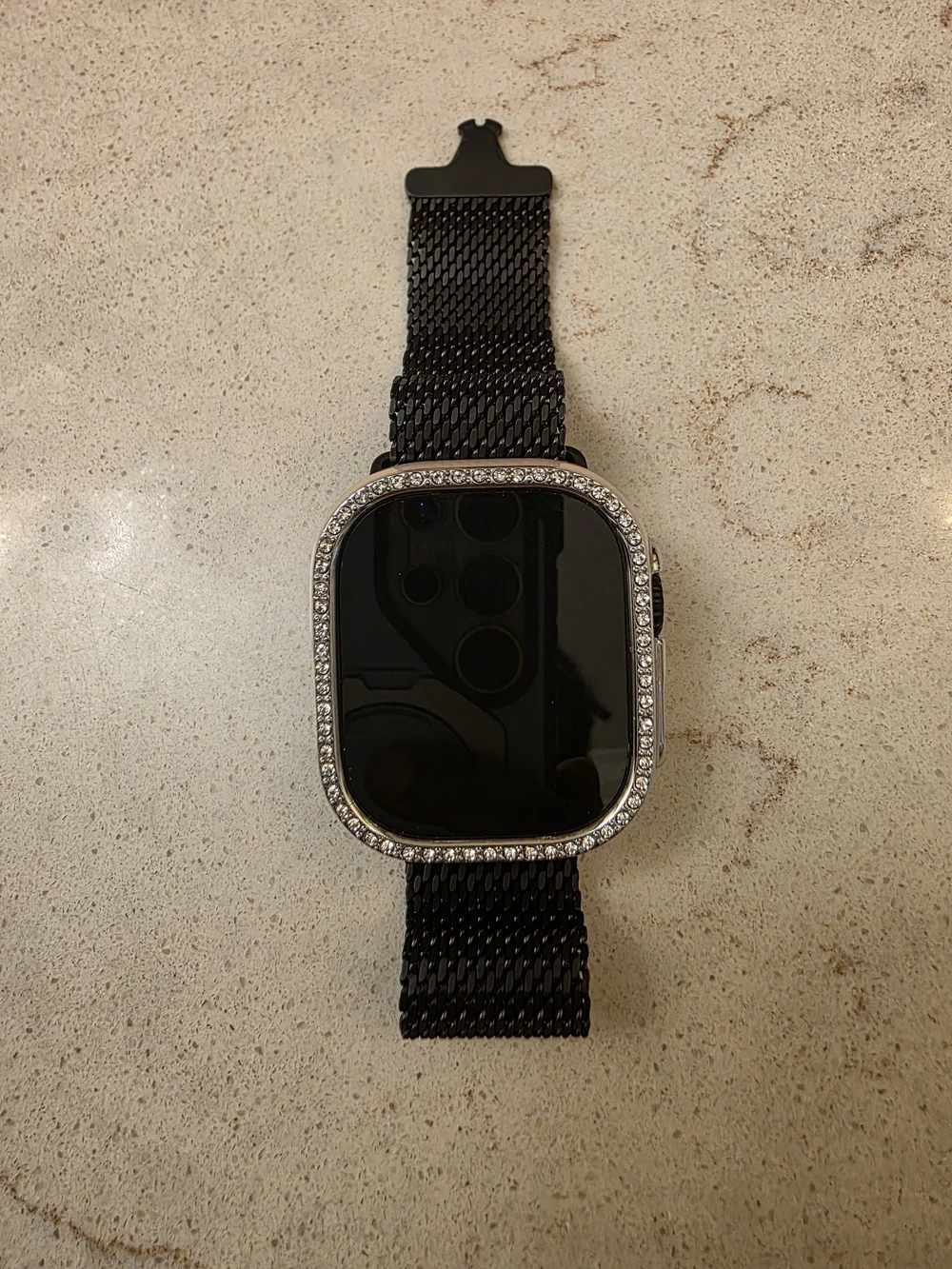 Apple Black Mesh Smartwatch with Crystal-Studded Bezel